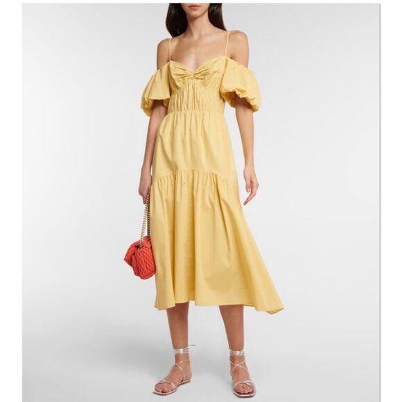 Vince Draped Midi Yellow Dress Cold-Shoulder Tiered Size 0 - Picture 4 of 16
